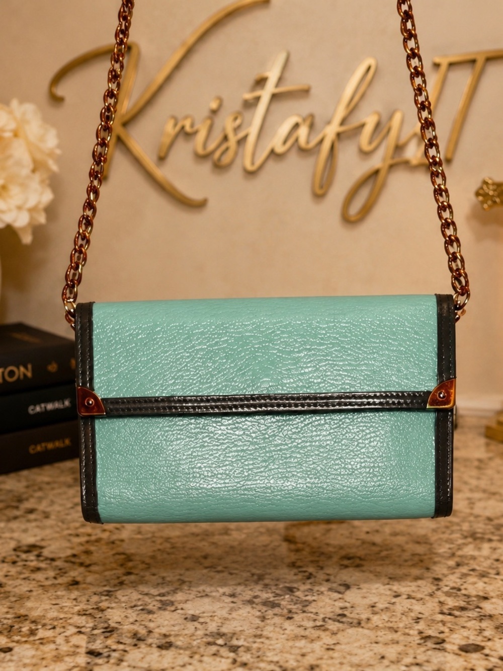Louis Vuitton Porte Trésor International Wallet Custom Turquoise with Chain